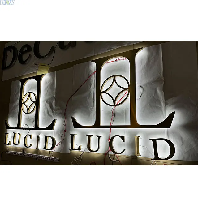Denison suzou metal rustic letter logo sign custom off wall gold brushed backlit letters