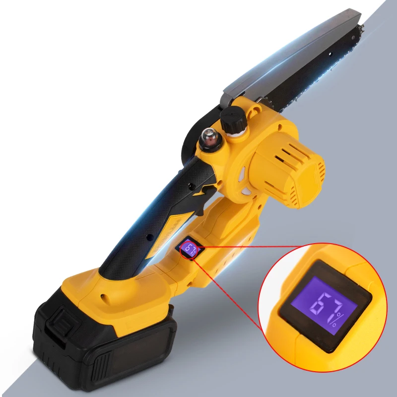 Power Display Cordless Mini Chain Saw 6 Inch Portable Non-slip Handle Chainsaw for Wood Cutting Tree Trimming Gardening Camping