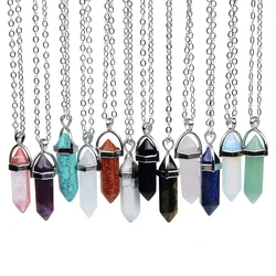 Natural Stone Bullet Shape Healing Point Pendant Necklaces Turquoise Crystal Stone Quartz Pendant Necklace Women Jewelry