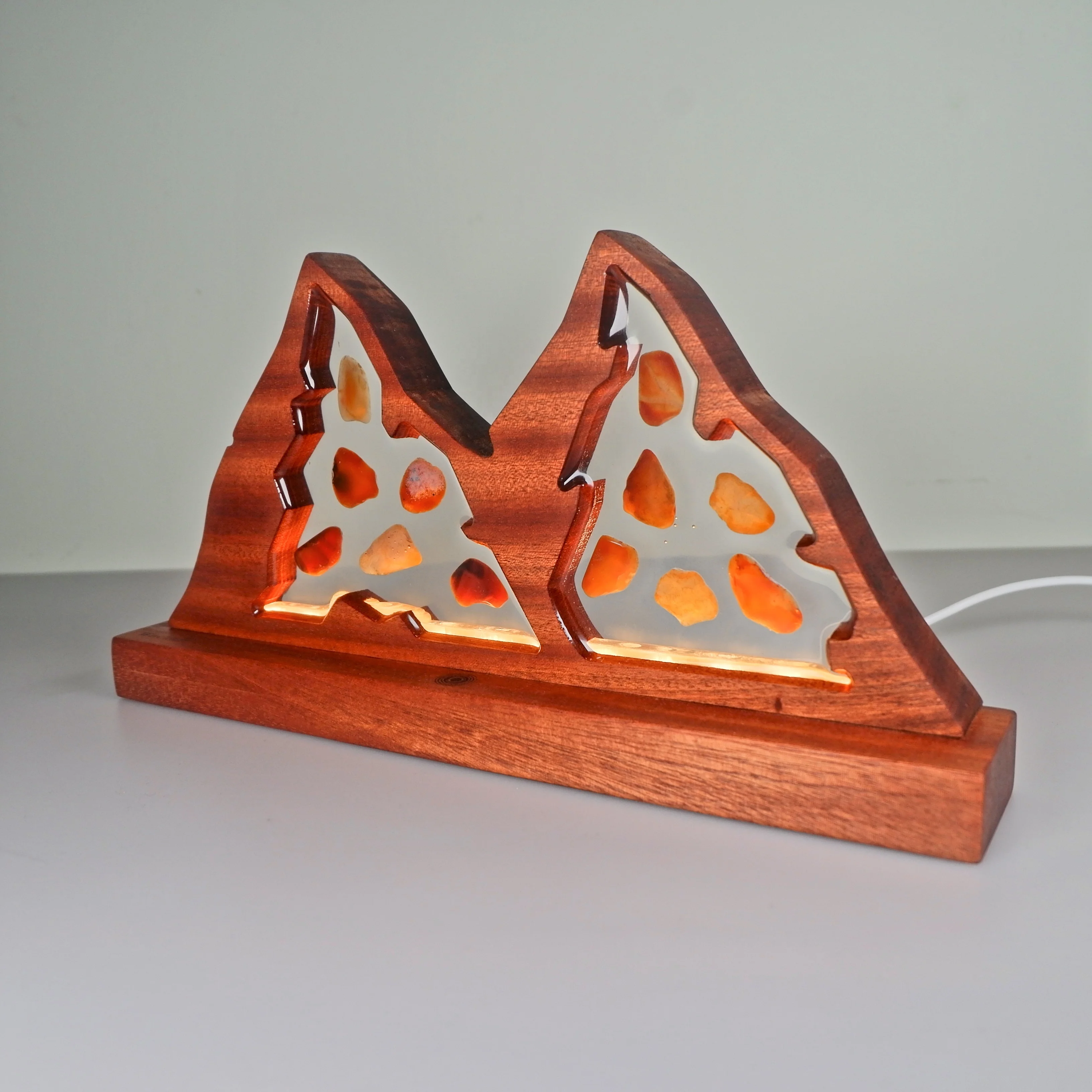 Modern Luxury Wood Resin Epoxy Night Light Lamp Bedside Wooden Art Decoration Table Lamp Touch Sensor Dimmable For Bedroom