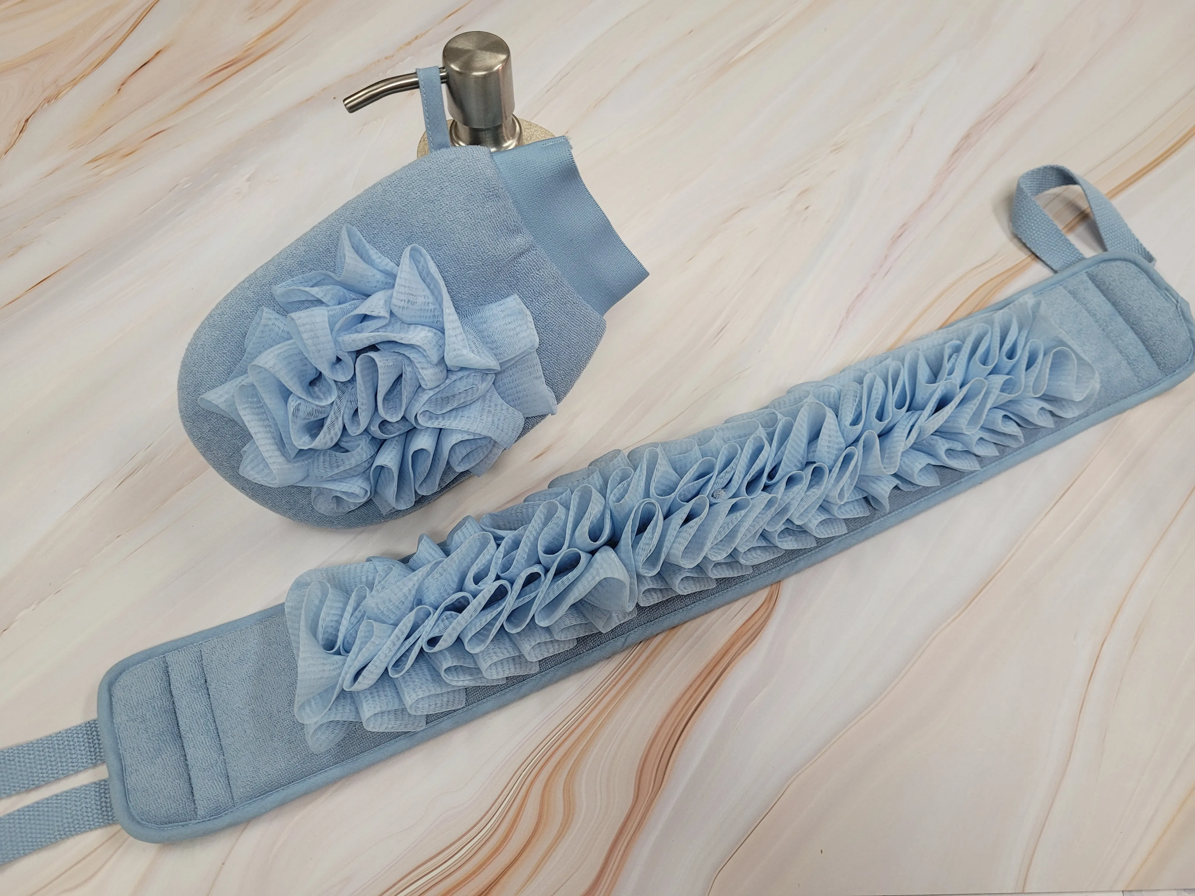 2023 New Arrival High Quality Viscose Mesh Puff Polyester Sponge Bath Mitts Exfoliating Body Gloves