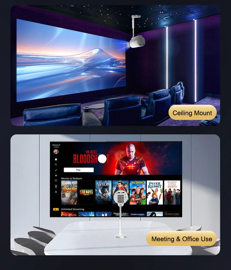 Smart Mini Projector  Android 13 Full HD Projector Native 1080P 4K Support 5G WiFi Home Movie Projector