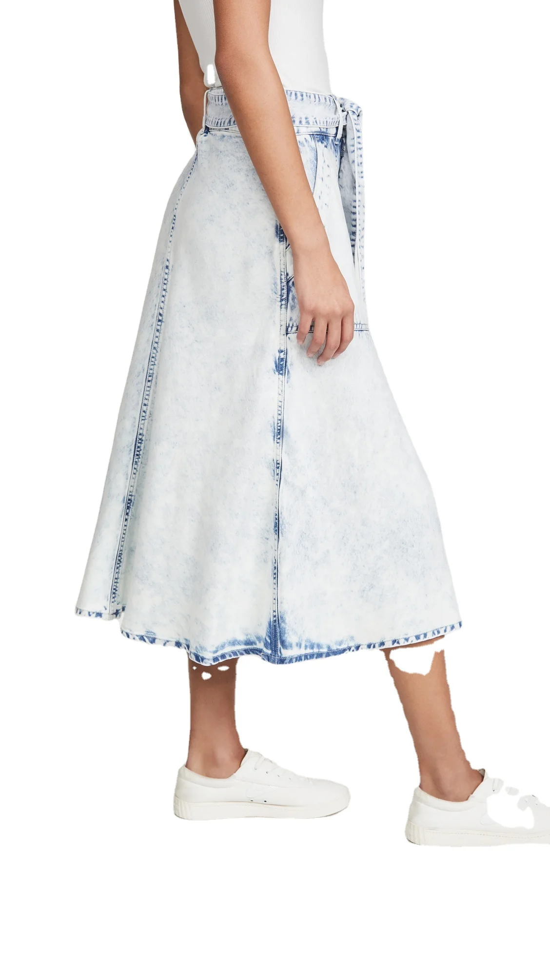 custom acid wash vintage sashes design jeans midi skirts woman denim