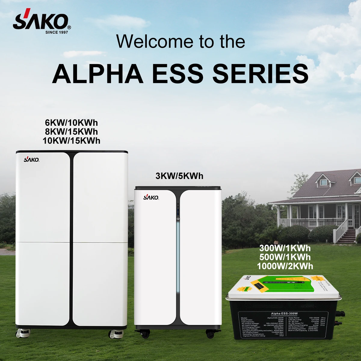 Sako Alpha ESS All-In-One 300W 500W 1Kwh 2Kwh Energy System For House Hybrid Kit Off Grid Generator School Home Complete Solar