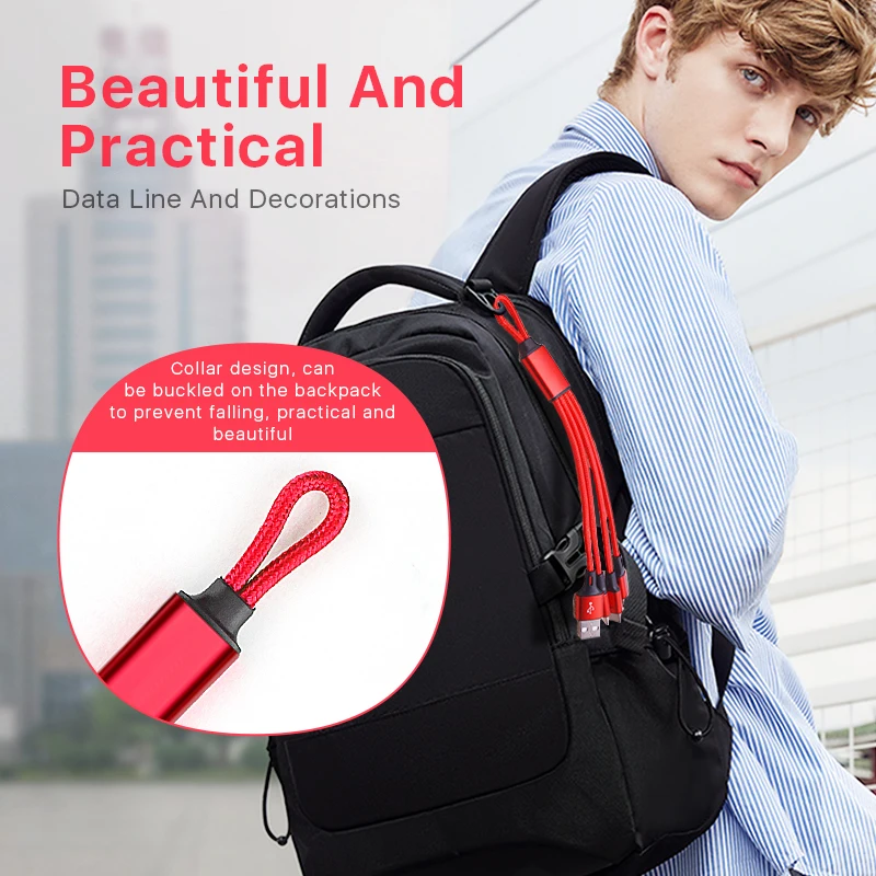 Оптовая продажа брелок для ключей 3 в 1 Зарядка 8pin Micro USB Тип C Металл USB кабель с логотипом