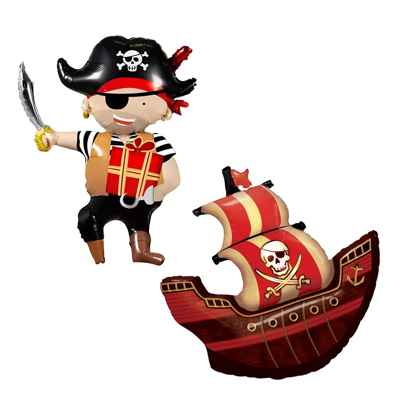 New Cartoon Pirate Ship Boat Pirate Captain Foil Balloons for Kids Toy Children Happy Birthday Party Decorations Unisex Set 50g