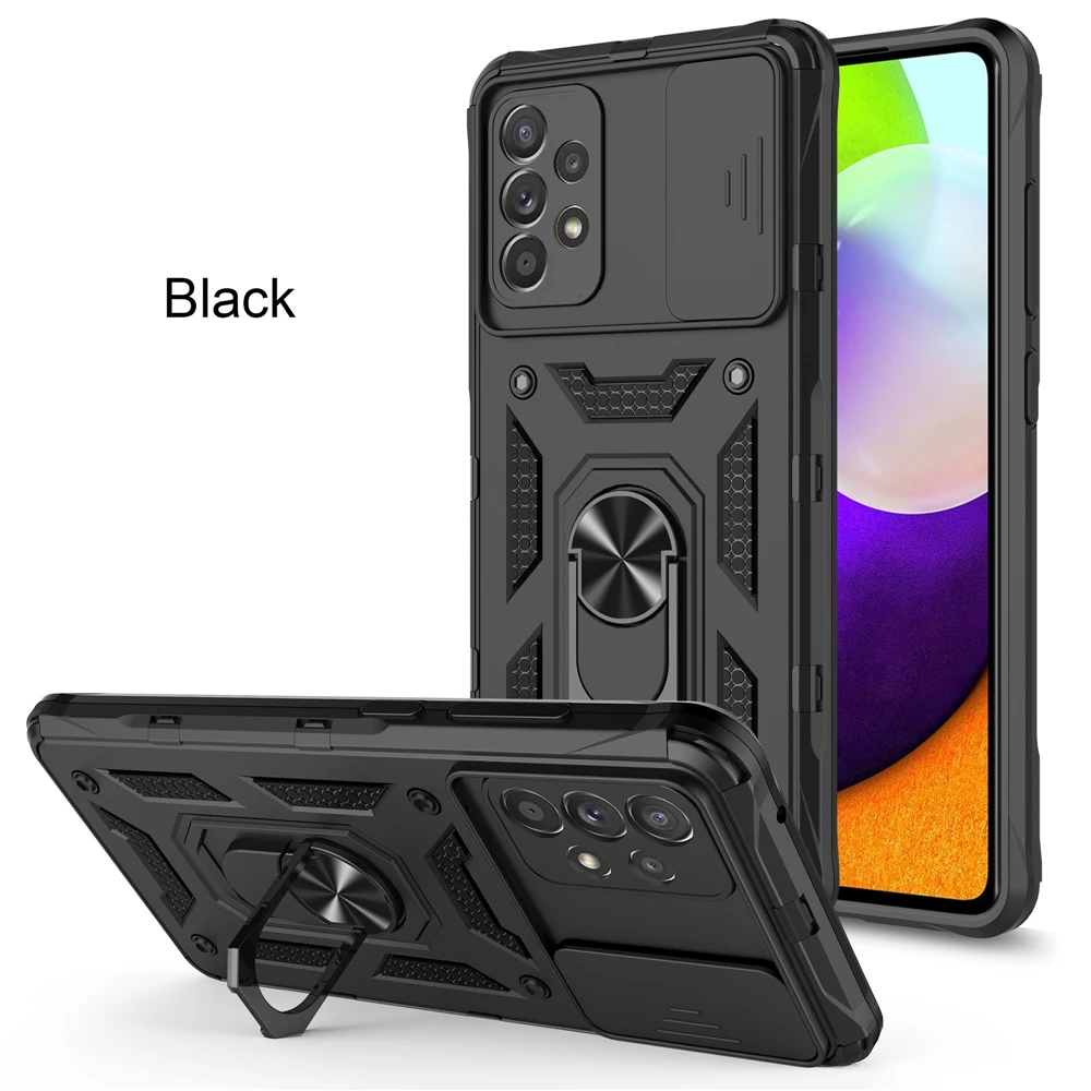 Slide Camera Protection Hard Shockproof Armor Kickstand Back Cover Case Capa For Samsung M52 M51 A72 A52 A42 A32 S21 FE S22 Plus