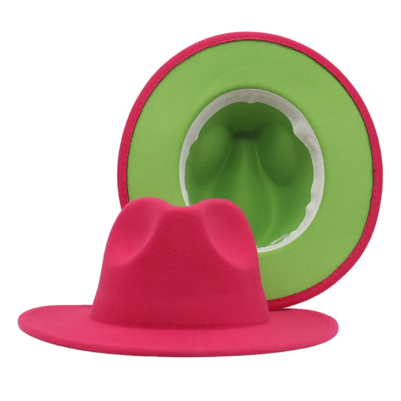 Wholesale Felt Fedora Hats Women Cheetah Print 2 Tone Hat Different Color Brim Fedora Hats for Men