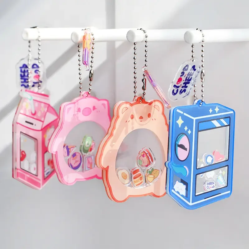 Wholesale OEM cute acrylic shaker keychain double sided printing transparent keyring acrylic accessories with your own design