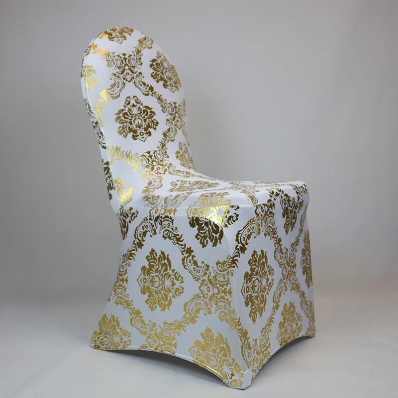 High Quality Fashion Elegant All Inclusive Full Stretch Hot Stamping Print Chair Cover For Hotel Banquet Event Wedding Party