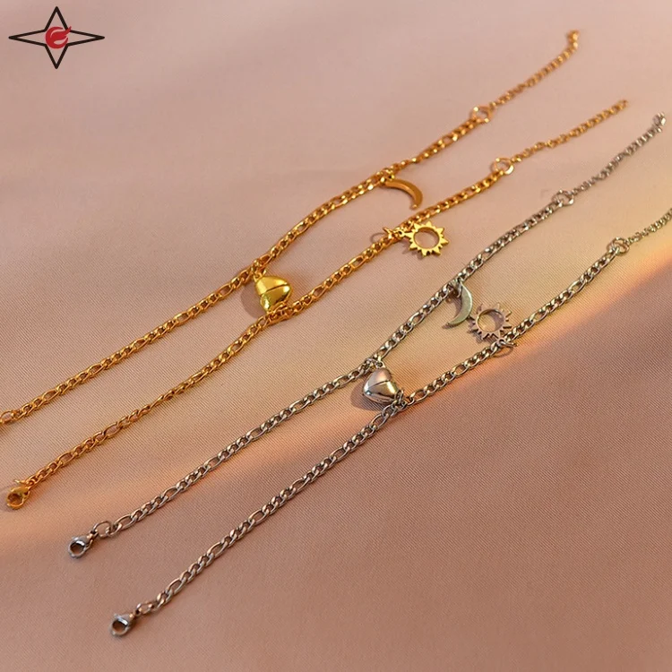 Custom Women Stainless Steel Personality Love Bracelets For Couples Of The Moon And The Sun