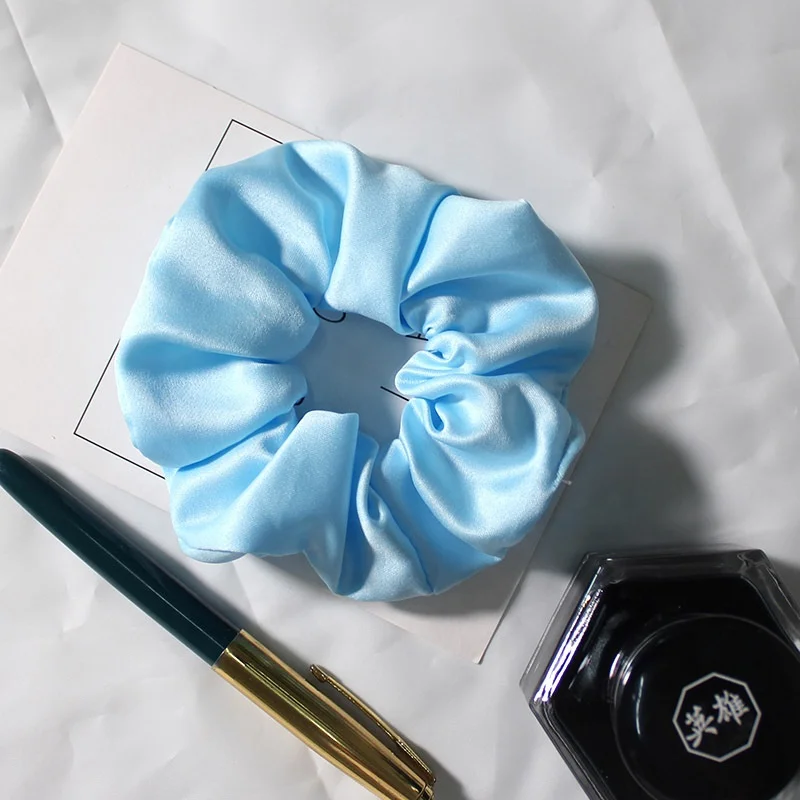 Wholesale labels matt color elastic ponytail holder crunchies hair ties silk hair band fabric matte pastel satin scrunchies