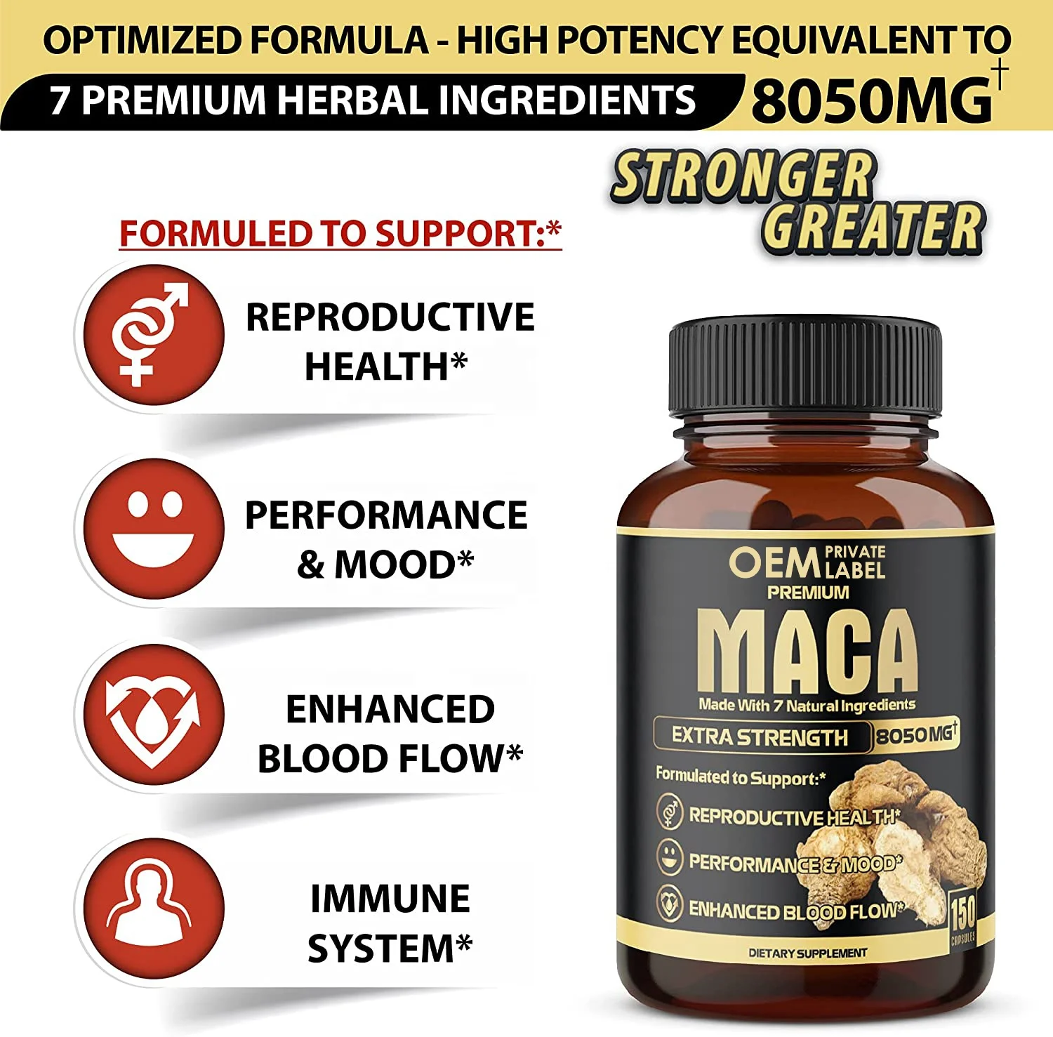Wholesale 7-in-1 Maca Root Capsules with Ashwagandha Ginseng Tribulus-Boosts Energy &Endurance Enhances Blood Flow &Mood Support