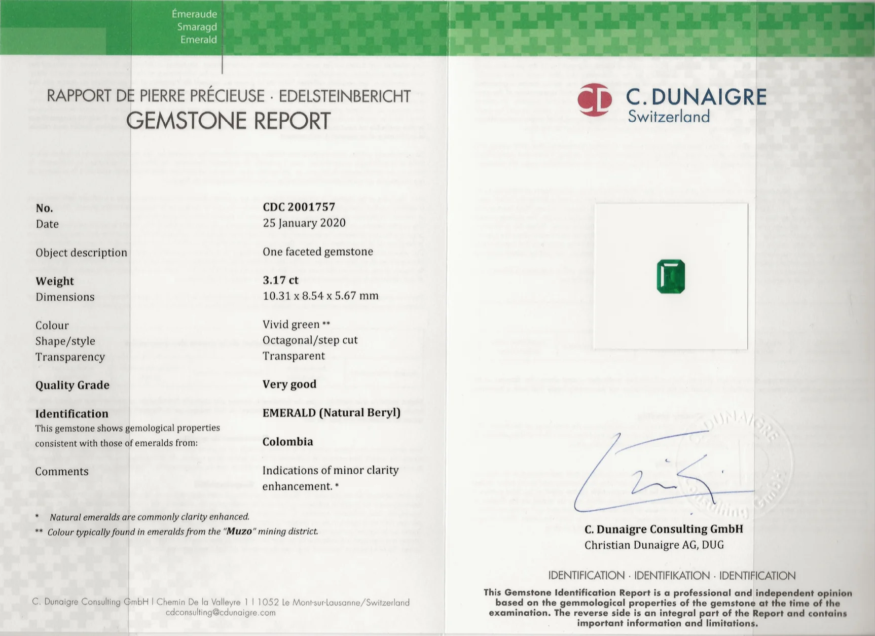 COLOMBIAN Emerald, Emerald Shape, Minor, Certified Emerald Loose Gemstone Precious Gemstone