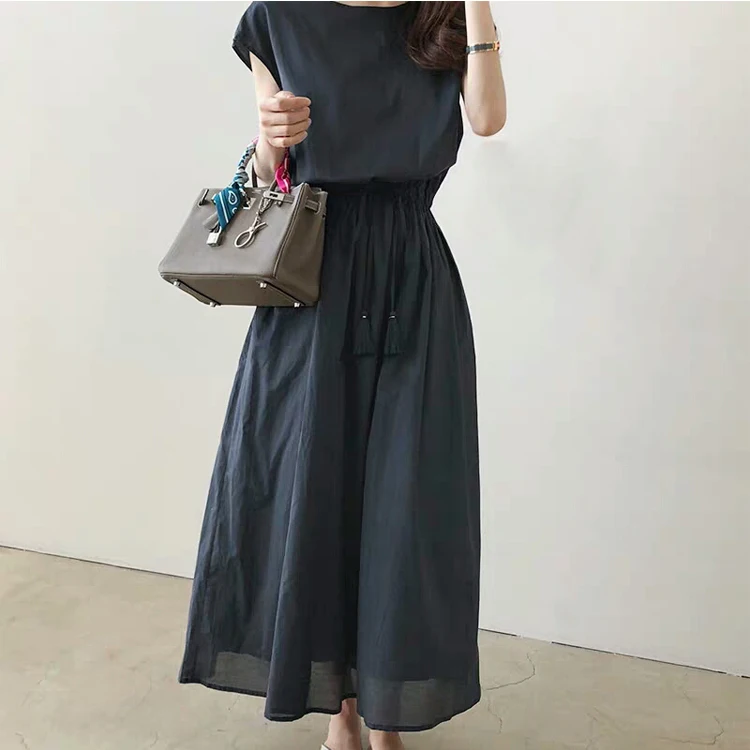 Short Sleeve O Neck Retro Clothes Long Maxi Women  Linen Dress Summer Hot Sale Natural Linen Solid Color