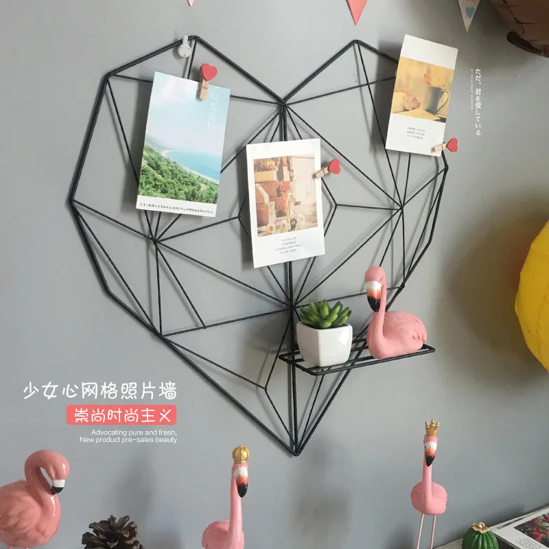 Creative iron art ins heart-shaped girl grid photo wall dormitory living room bedroom wall atmosphere layout wall decoration