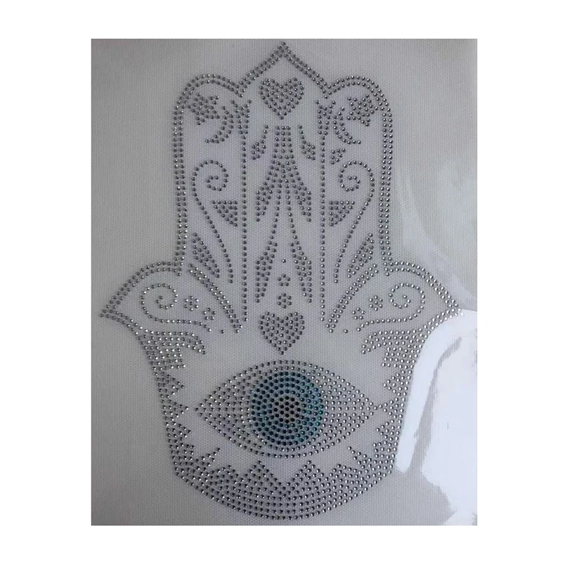 Custom Rhinestone Transfer Hasama  Evil Eye Heat Transfer Iron on Designs for T Shirt Wholesale