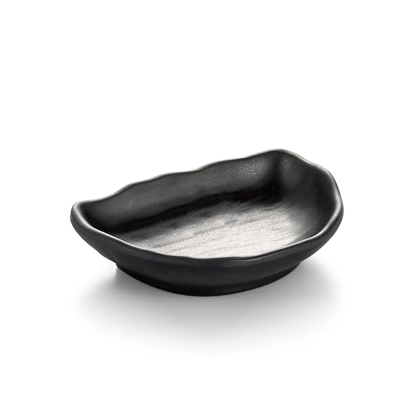 Hotel Restaurant Divided Irregular Melamine Japanese Black Matte Sushi Plates With Plate Part Half Disc