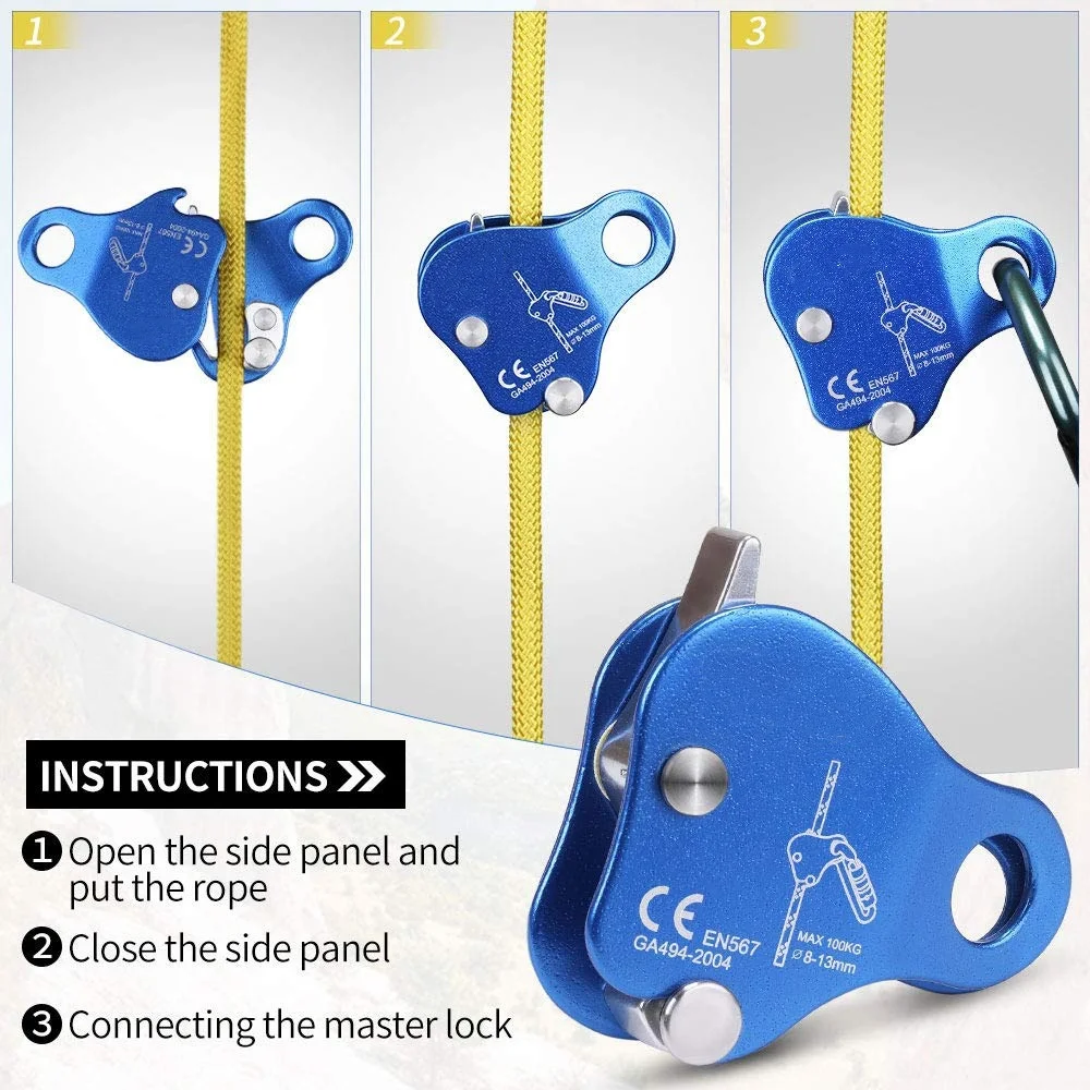 ANT5PPE Self-Locking Rescue Climbing Rope Grip Fall Protection Belay Device Ascender Arborist Tree Climbing Safety Devices