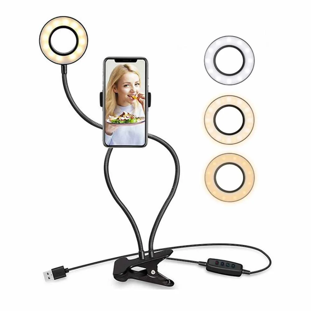
Live Stream and Makeup Usage 3 Light Mode LED Selfie Ring Light with Cell Phone Holder Stand 