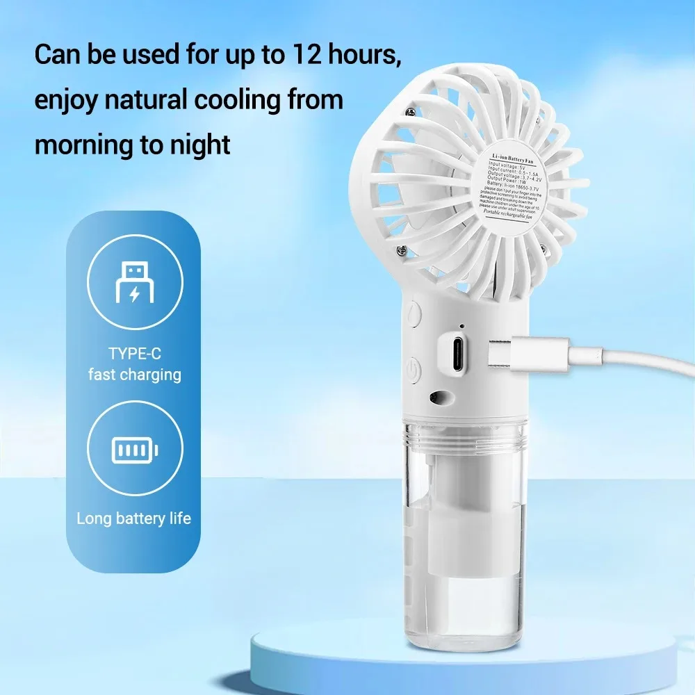Custom Logo Portable Mini Handheld Fans with Humidifier Rechargeable Outdoor Spray Cooling Hand Held Fan table fan
