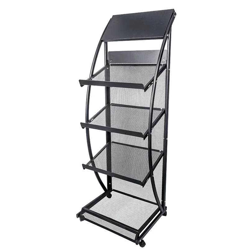 Floor standing clear acrylic magazine display stand, newspaper display stand, multiple layers metal magazine billboard