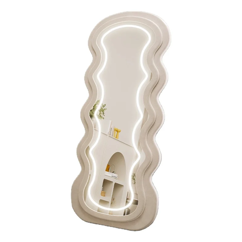 Customized irregular wave shape LED full body length mirror dressing mirror free standing