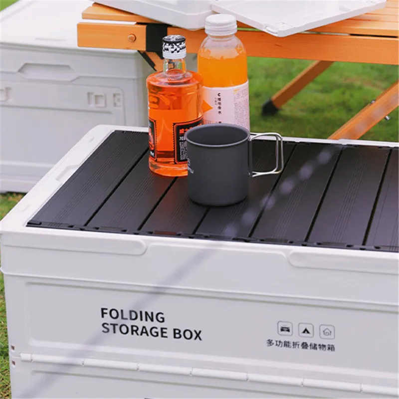Multifunctional Outdoor Hiking Camping folding Storage box foldable Collapsible Picnic desk Basket With Lid and Tray Table