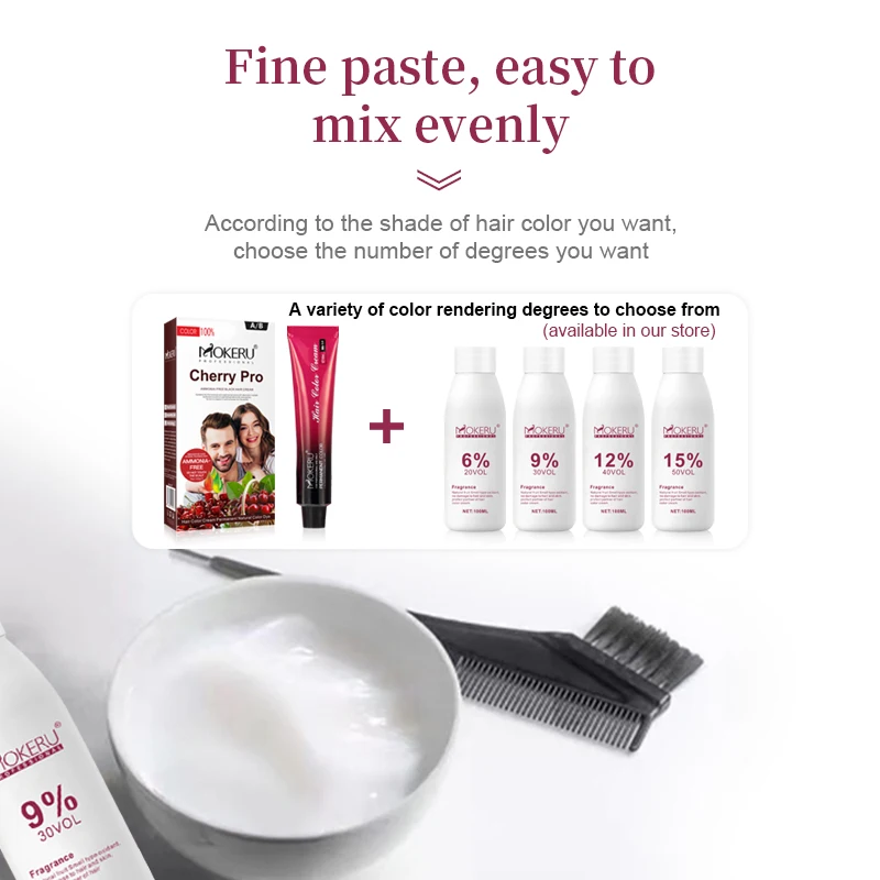 Oem Mokeru Cherry hair color dye cream 100% ammonia and PPD free natural non allergic  hair color cream black purple for salon