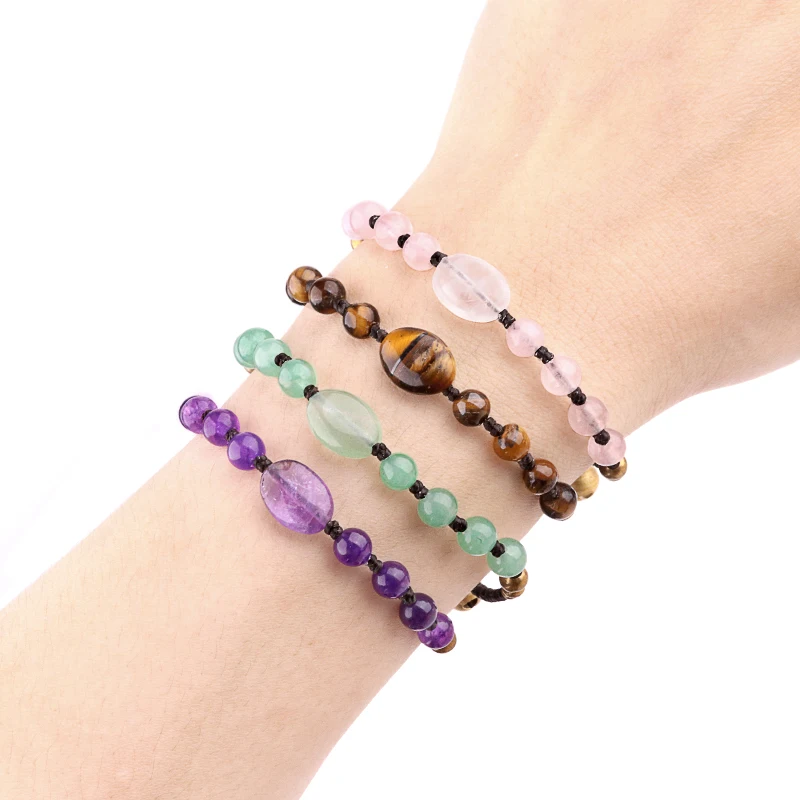 Hot Selling Hand Woven Multi-Color Round Bead Natural Stone Bracelet Adjustable Weaving Fashion Bracelet Bell Bracelet