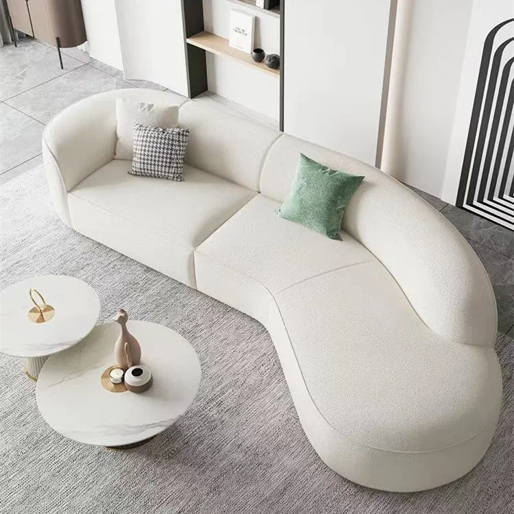 Nordic INS Popular Luxury Stylist Home Livingroom Furniture Cream White Stuffed Teddy Boucle Sofa Curved