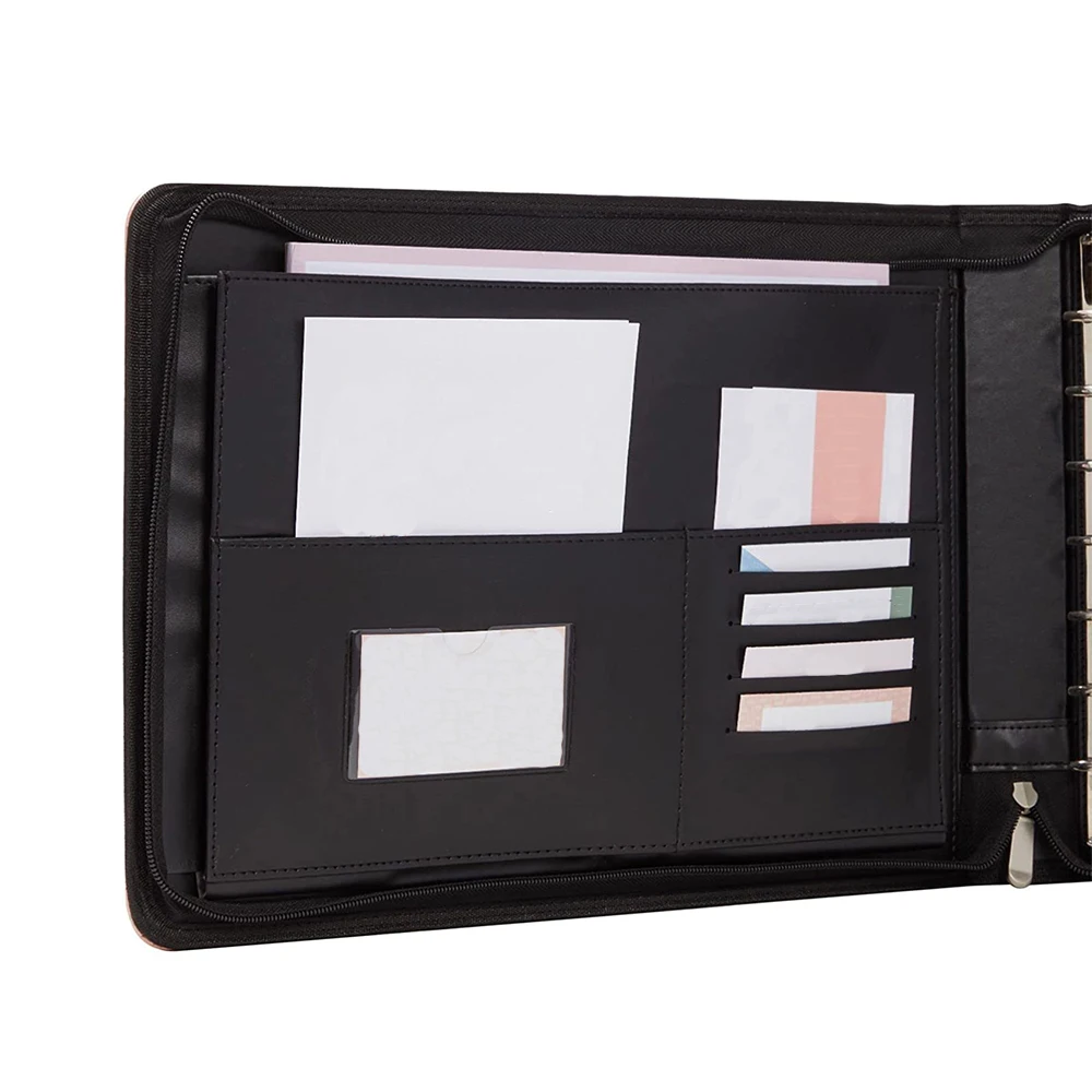 7 Ring Business Check Binder with Zipper PU Cover Check Registers for Personal Checkbook