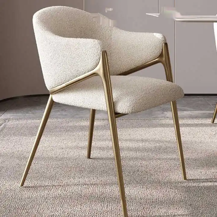 Luxury Modern Dining Armchair Carbon Steel Metal with Velvet Upholstery Wooden Accent Chair for Restaurant Hotel Dining Room