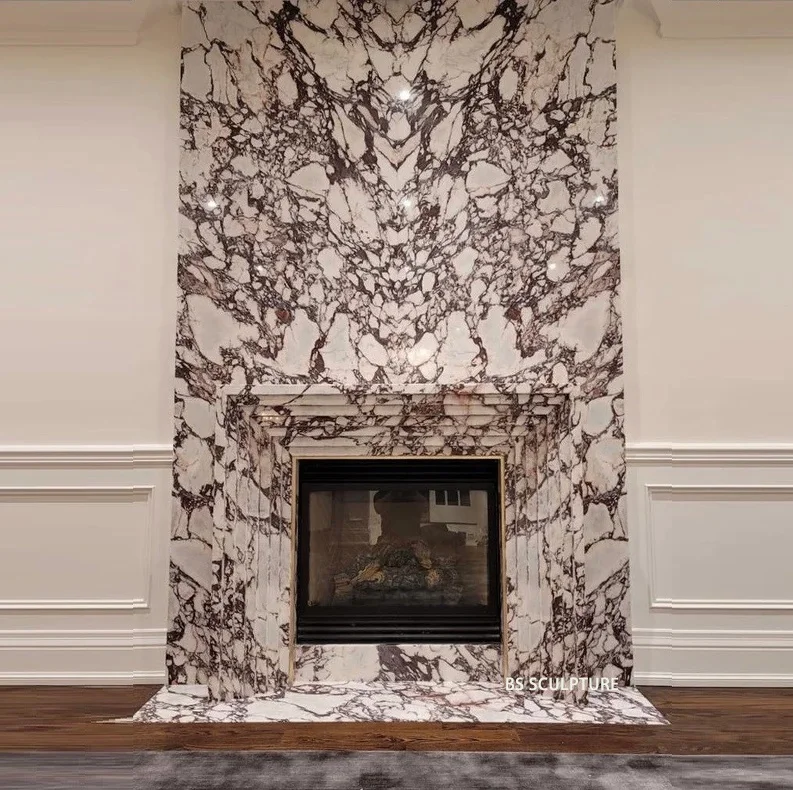 Luxury Italian Calacatta White Marble Freiplace Mantel Modern Sculpture