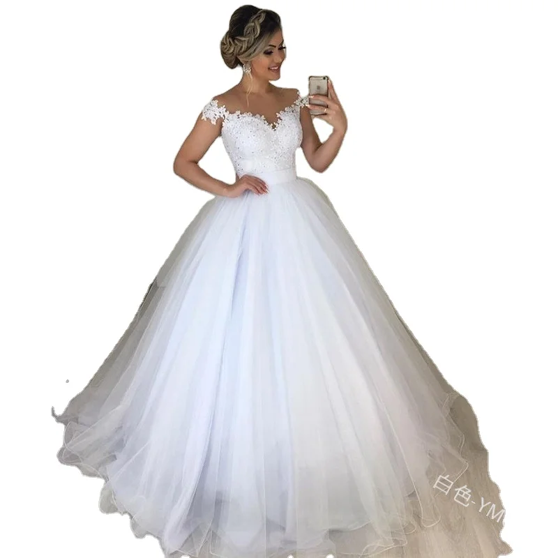 
High quality new elegant sexy fluffy tail lace simple style bridal wedding dress 