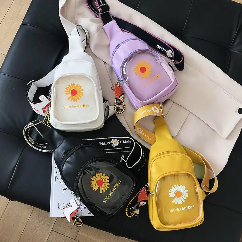 fashion most popular women chest ita bag with clear PVC window for pins custom design transparent ita bag