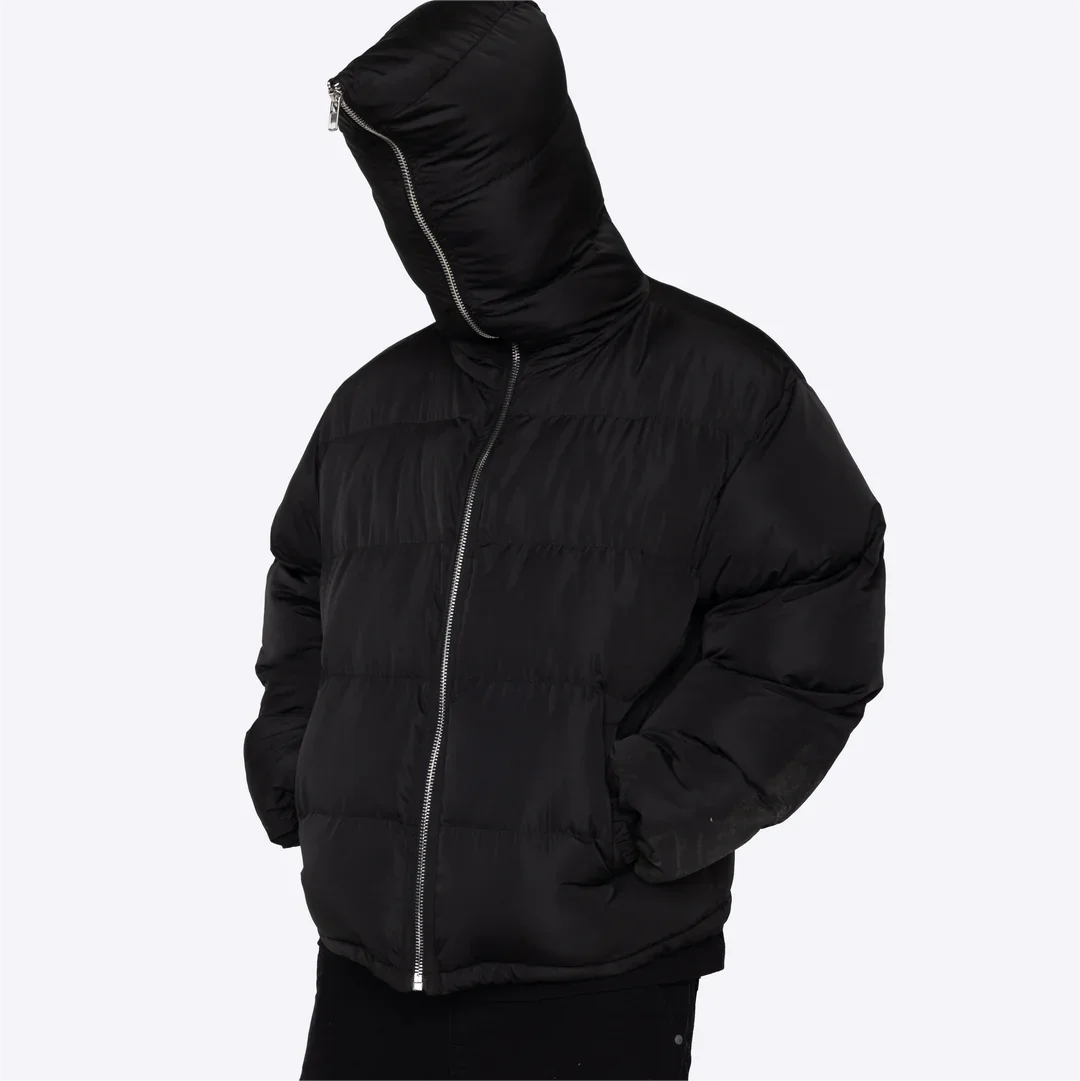 2023 Custom Design Logo winter blank  men down filled puffer short  jacket full face zip up hooded down jacket