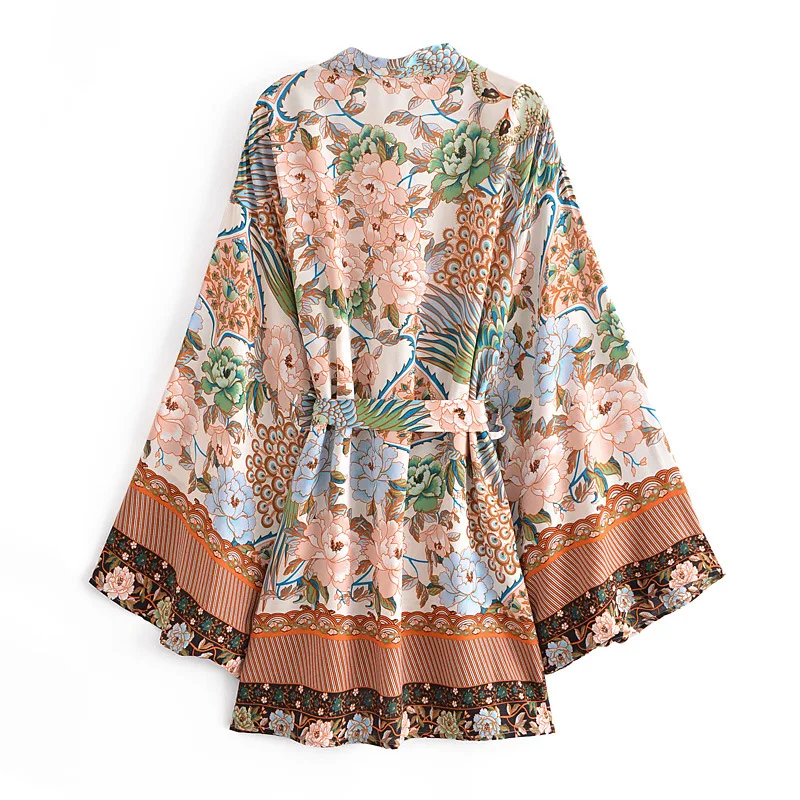 2022 New Arrival Wholesale Loose Halfsleeve Sleeve Floral Kimono Beach Cover Up Cardigan For Women