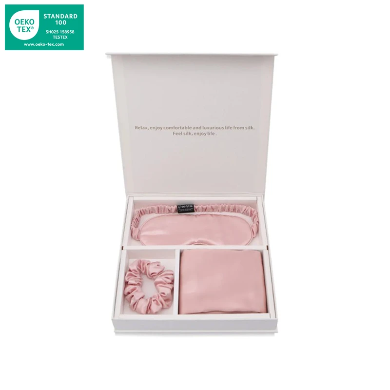 Luxury 100% Silk Pillow Case and Eye Mask Set 22mm Mulberry Silk Pillowcases With Gift Box