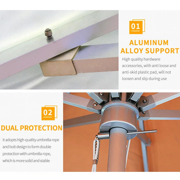 FEAMONT Leisure Style Garden Umbrella Single Top Middle Post with Colorful LED Lights for Coffee Shop Patio or Beach Use