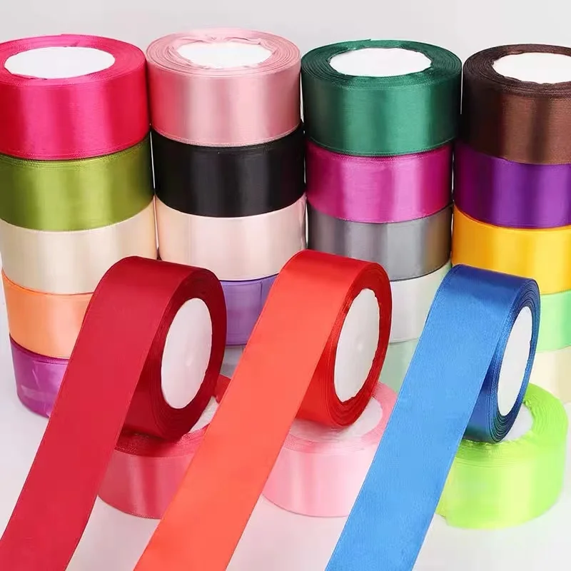 Heye factory fast delivery 1inch 25 mm silk smooth wholesale single faced bright colors satin ribbon