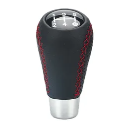 5 Speed Shift Handle Black Leather Red Line Real Leather Car Gear Shift Knob