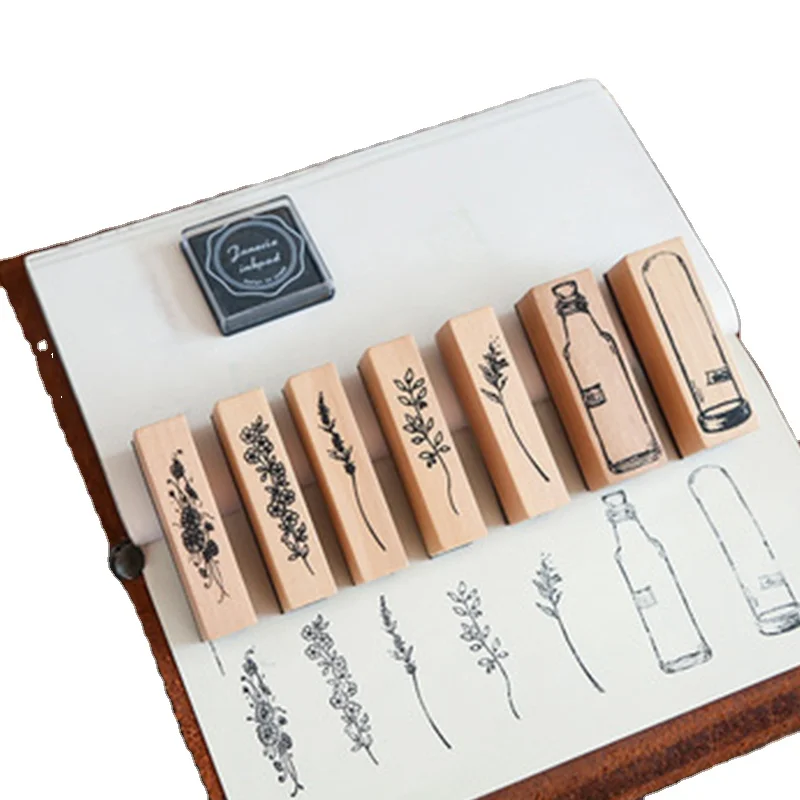 8 шт завод с украшением в виде милого цветка установленный чернила марки дневник и ремесло заплетания винтажные деревянные