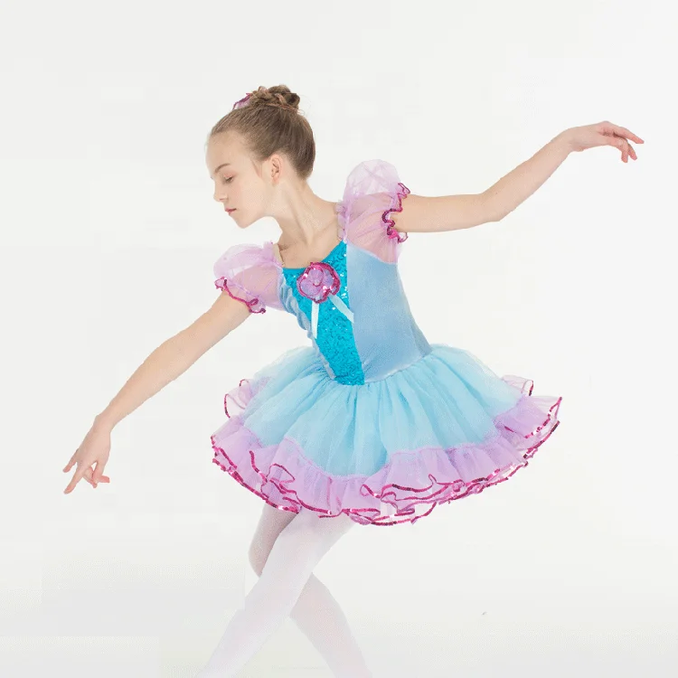 DL076 Purple and blue sparkling dance ballet costume school girl dancewear, Beautiful sequin ruffled ballet tutu girls dancewear
