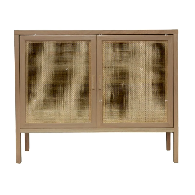 Living Room Log Lockers Solid Wood Leg Rattan Floor Simple Style Cabinet