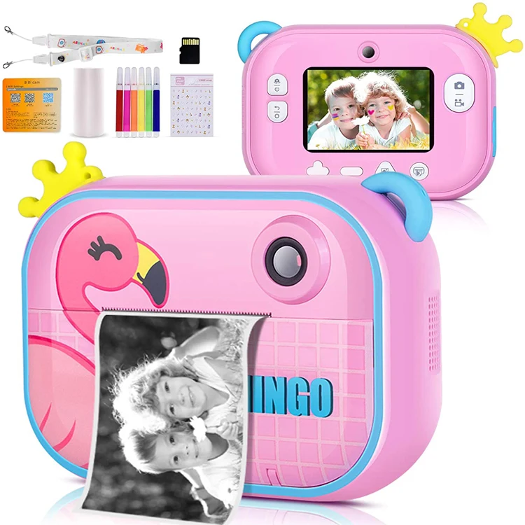 Factory 2.0 Inch Cartoon Selfie Cartoon Dual Lens Ips Screen Lcd Photo Printer Color Kids Camera With Printer Instant Camera