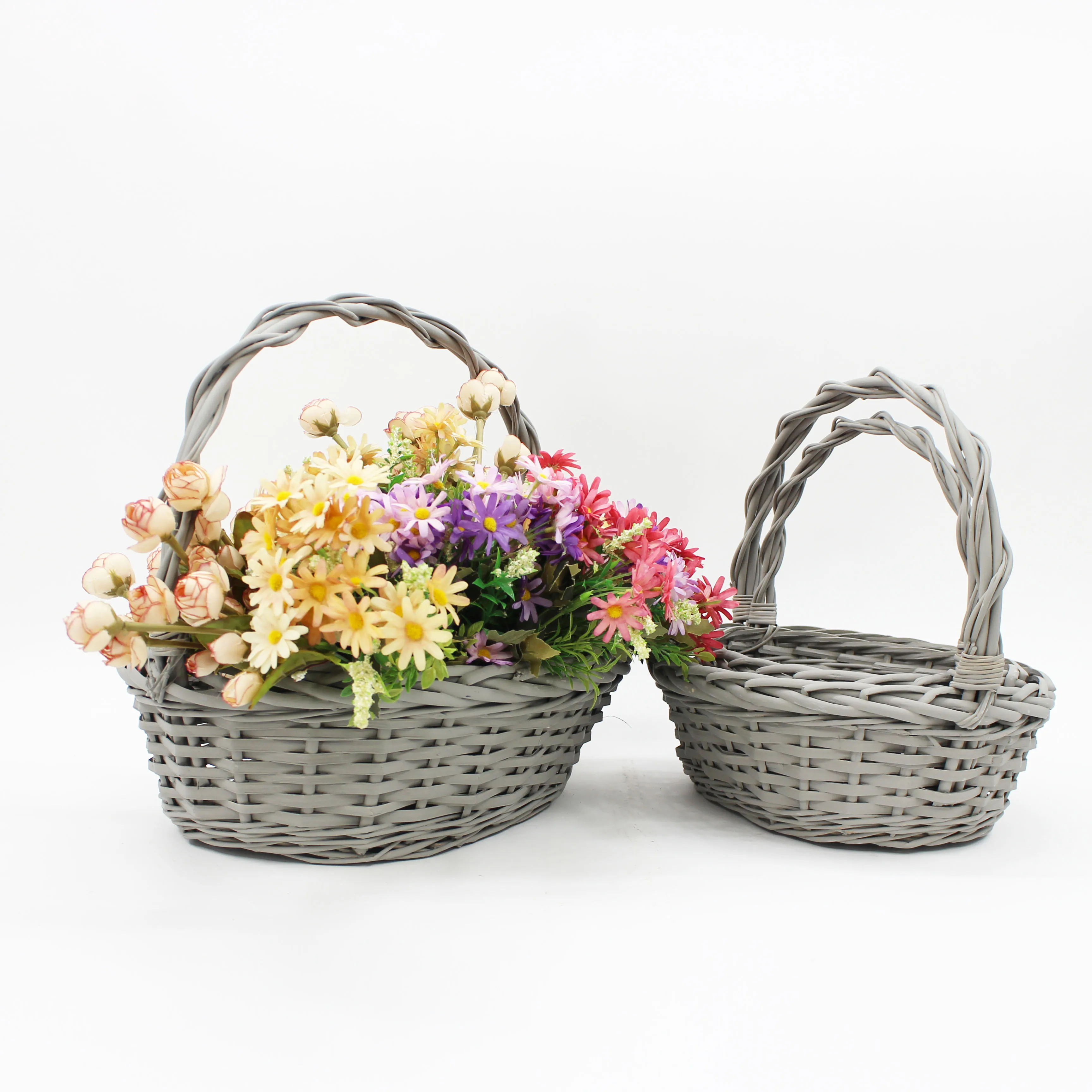 Handmade storage basket made of gray natural willow woven flower basket