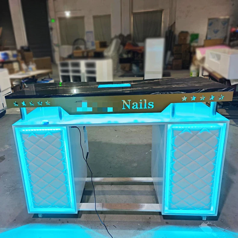 Custom Logo Nail Tables Beauty Salon Manicure Furniture Nail Tech Manicure Table with Led Light