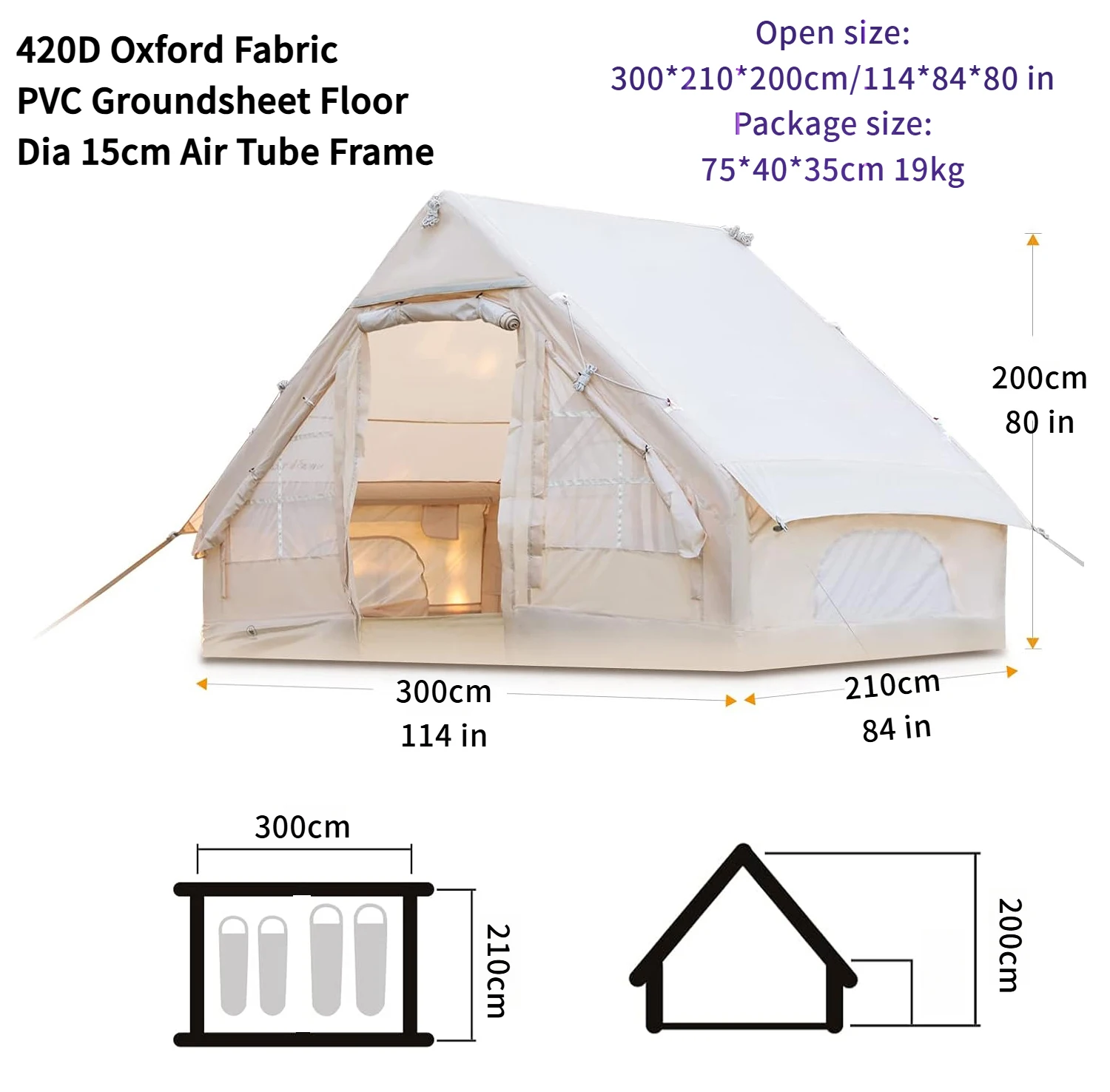 Hot Sale 2*3m 6 Square Meter 420D Oxford Wholesale In Bulk Outdoor Camping Waterproof Automatic Inflatable Air Tent