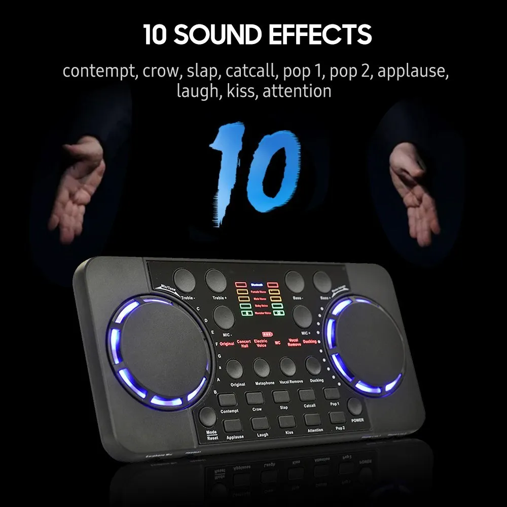 V300 Live Sound Card Multifunctional Rechargeable BT Sound Card for Singing/Live Broadcasting/ Recording Voice and Music